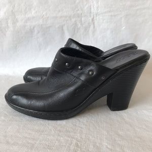 Born Studded Black Leather Clogs Mules